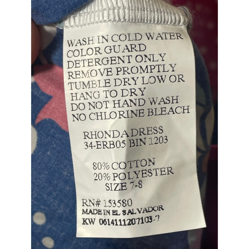 Girls Eleanor Rose Casual Dress Size 7 Pink Blue Floral Polka Dot - Picture 7 of 7